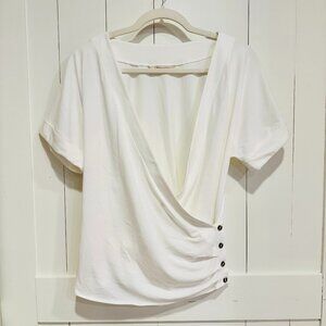 Soft Surroundings Off White Draped Surplice Top with Button Detail Size M